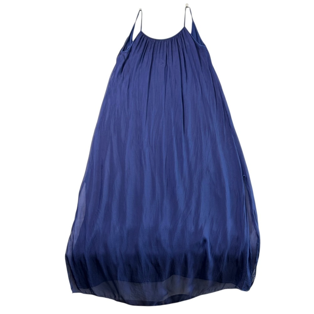 Rosemarine Italian Made Silk Blend Maxi Dress M Navy Boho Coastal Quiet Luxury - Picture 6 of 9